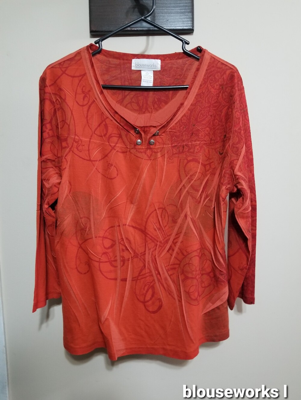 Blouseworks V-Neck Long Sleeve Top Burnt Orange Large Nwotags